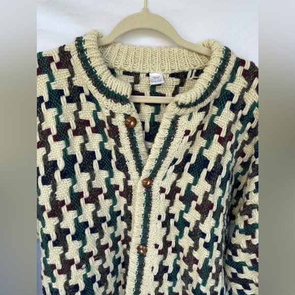 Handmade in Ecuador Chunky Wool Houndstooth Cardigan Oversized - Picture 5 of 5